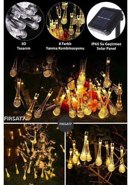 50 Damla LED Güneş Enerjili 7 Metre Bahçe Aydınlatma Modlu Solar Gün Işığı Dekoratif Iç & Dış Mekan indirimleri