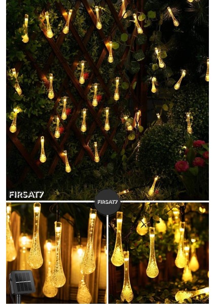 50 Damla LED Güneş Enerjili 7 Metre Bahçe Aydınlatma Modlu Solar Gün Işığı Dekoratif Iç & Dış Mekan