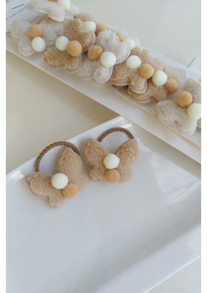 Kelebek Model Ponpon Detaylı Peluş Lastik Toka Seti 2 Adet modelleri