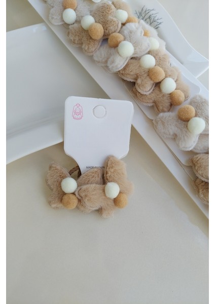 Kelebek Model Ponpon Detaylı Peluş Lastik Toka Seti 2 Adet