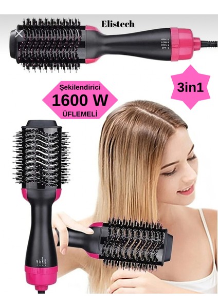 Güçlü 1600 W Çok Fonksiyonlu Saç Şekillendirici ve Kurutma Makinesi Siyah