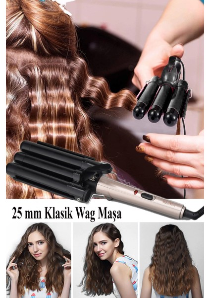 6 Parça Saç Maşası Seti (10MM-32MM) + Hediye Wag Maşa, Siyah