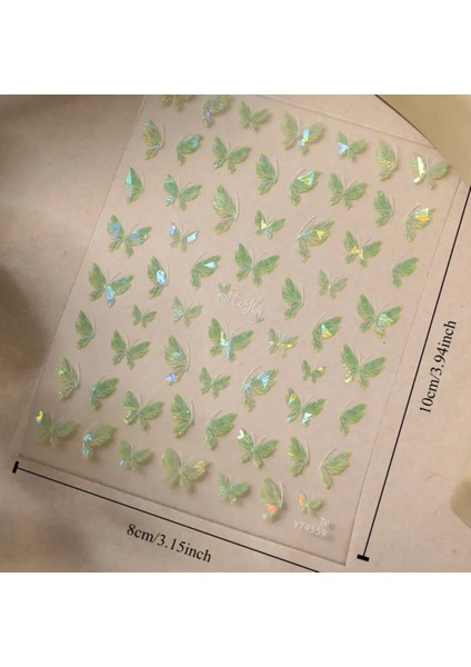 Yeşil Parlak Kelebek Tırnak Süsleme Stickerı Nail Art Süslemeleri