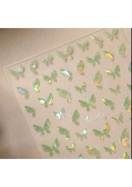 Yeşil Parlak Kelebek Tırnak Süsleme Stickerı Nail Art Süslemeleri modelleri
