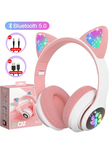 Cat Wireless Kulak Üstü Kulaklık L400 | LED Işıklı Kedi Kulak | Bt5.0 | Katlanabilir & Tf Kartlı modelleri