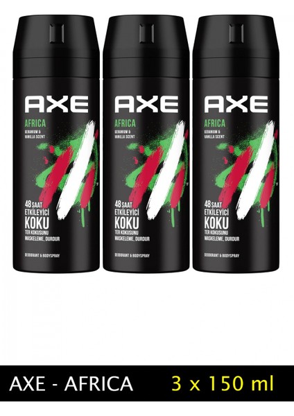 3 Adet Axe Africa Erkek Deodorant Sprey 150 ml