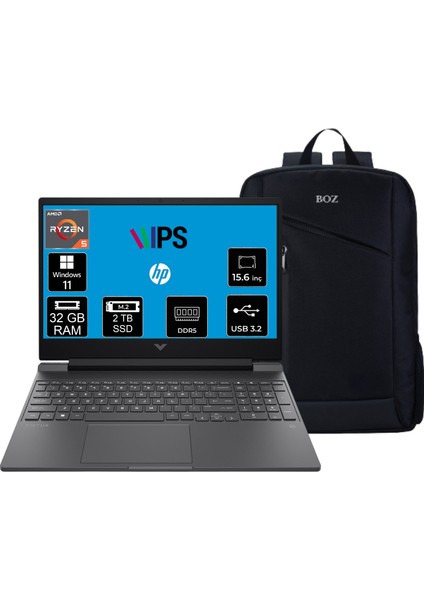 Victus Amd Ryzen 5-8645HS 32GB 2tb RTX3050 6gb Freedos 15.6" Fhd IPS 144Hz Gaming Laptop B9KM2EA