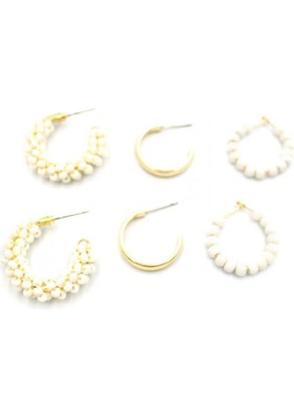 Boncuklu Küpe Seti - Krem fiyatları