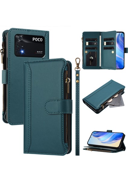 Xiaomi Poco M4 Pro 4g Için Eabhulie Kılıfı, Kart Tutuculu Fermuarlı Cüzdanlı Deri Kapaklı Kılıf-Yeşil (Yurt Dışından)