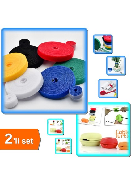 Cırt Cırt 5m Kablo Düzenleyici + 3 Boy Kablo Toparlayıcı Set Pratik Kablo Düzenleme - R2LM8F