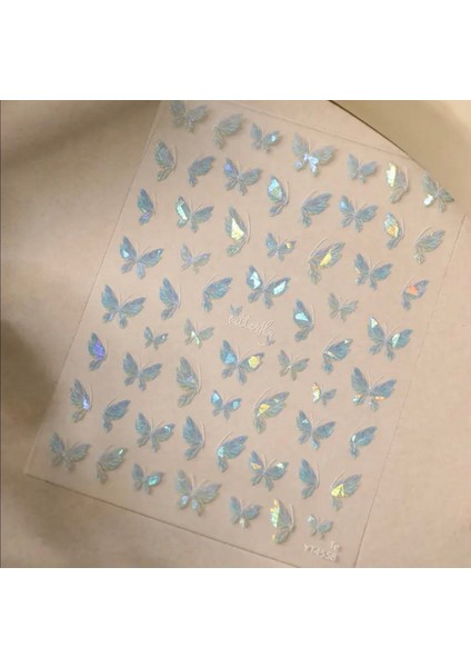 Mavi Parlak Kelebek Tırnak Süsleme Stickerı Nail Art Süslemeleri