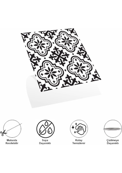 Decohandy Pvc Duvar Karosu 30X30CM 4'lü Paket - Siyah Beyaz Çini Desen 0,36M2 fiyatları