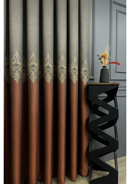 Evora Desen Pano Fon, Kiremit, 1 / 3 Sık Pileli ( Tek Kanat ) Fon, Tül, Perde,