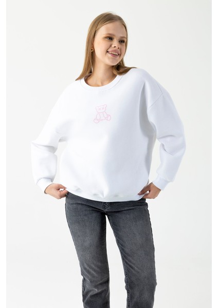 Kadın Bisiklet Yaka Ayıcık Baskılı 3ip Sweatshirt Beyaz - 264422 fiyatları
