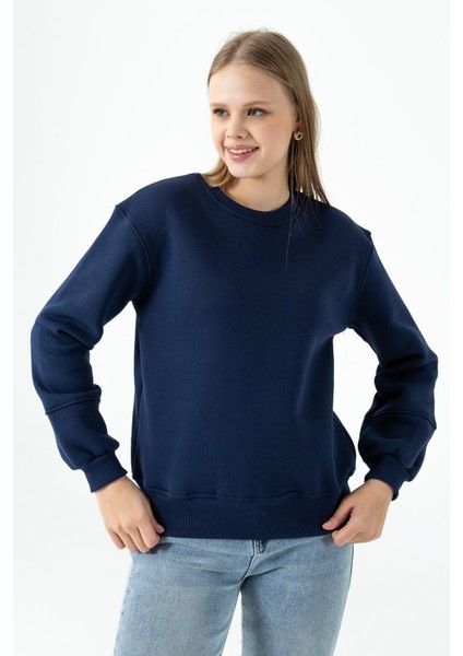 Kadın Bisiklet Yaka Kol Parçalı 3ip Şardonlu Sweatshirt Lacivert - 2513 fiyatları