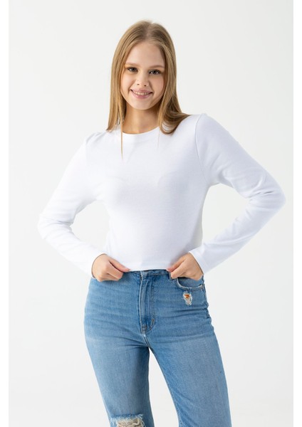 Kadın Bisiklet Yaka Pamuklu Basic Body Beyaz - MW0000832