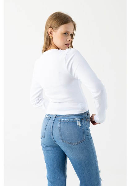 Kadın Bisiklet Yaka Pamuklu Basic Body Beyaz - MW0000832