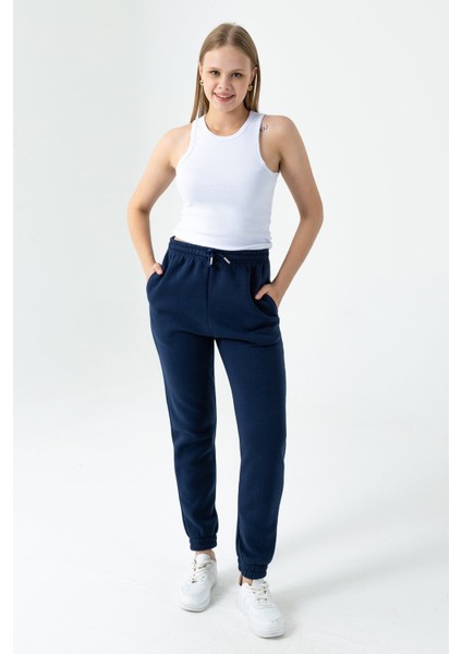 Kadın Beli Ayarlanabilir Paçası Lastikli 3ip Eşofman Alt Lacivert - MW0000186