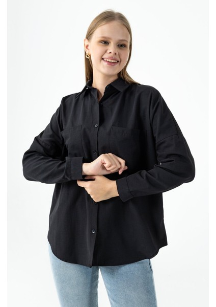 Kadın Çift Cepli Uzun Kollu Basic Gömlek Siyah - 26K 2013 fiyatları