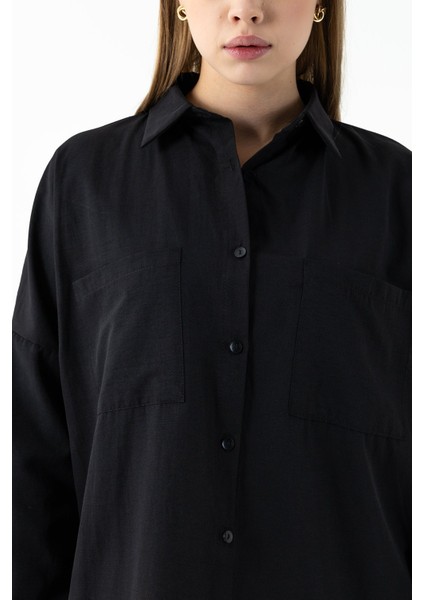 Kadın Çift Cepli Uzun Kollu Basic Gömlek Siyah - 26K 2013 indirimleri