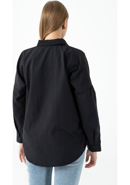 Kadın Çift Cepli Uzun Kollu Basic Gömlek Siyah - 26K 2013