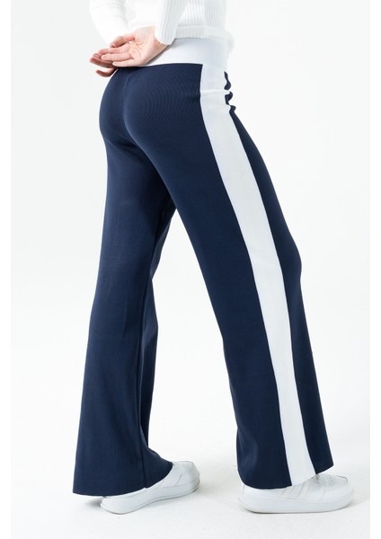 Kadın Beli Lastikli Bol Paça Triko Pantolon Lacivert - 25K 2393 modelleri