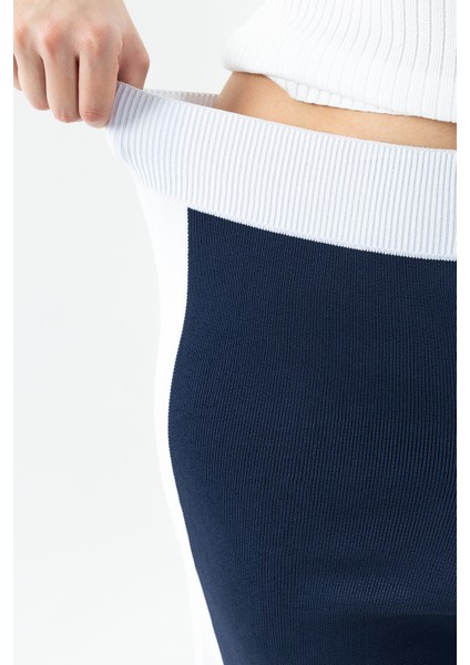 Kadın Beli Lastikli Bol Paça Triko Pantolon Lacivert - 25K 2393 indirimleri