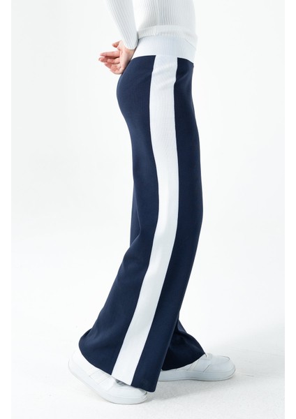 Kadın Beli Lastikli Bol Paça Triko Pantolon Lacivert - 25K 2393