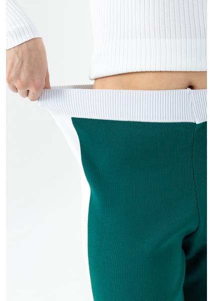 Kadın Beli Lastikli Bol Paça Triko Pantolon Yeşil - 25K 2393