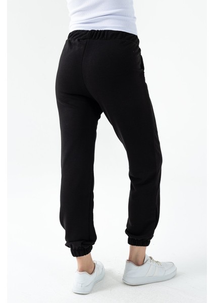 Kadın Beli Ayarlanabilir Paçası Lastikli 3ip Eşofman Alt Siyah - MW0000186