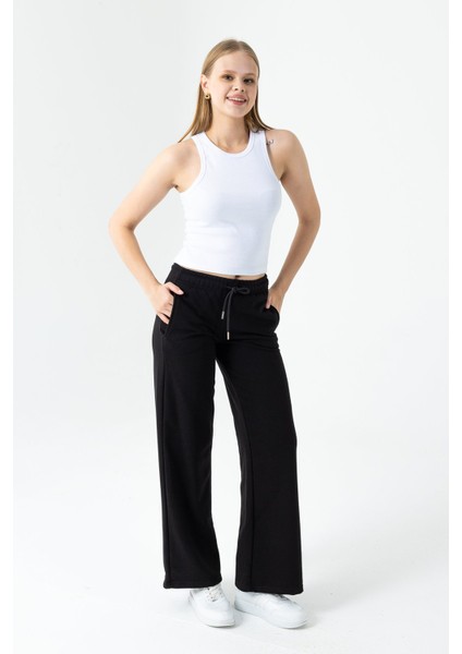 Kadın Beli Ayarlanabilir Bol Paça Çift Cepli Eşofman Altı Siyah - MW0000199 fiyatları