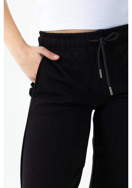 Kadın Beli Ayarlanabilir Bol Paça Çift Cepli Eşofman Altı Siyah - MW0000199 indirimleri