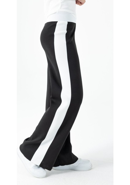 Kadın Beli Lastikli Bol Paça Triko Pantolon Siyah - 25K 2393