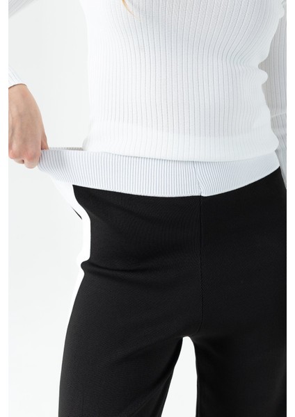 Kadın Beli Lastikli Bol Paça Triko Pantolon Siyah - 25K 2393 fırsatları