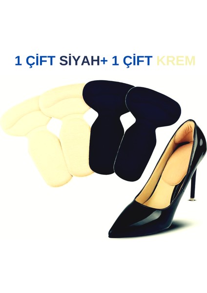 - 1 Çift Siyah+ 1 Çift Krem, Stiletto, Kösele Ayakkabı Tabanını Destekleyen, Yumuşak, Kendinden Yapışkanlı, Topuk Vurma Önleyici, Ayrıca 2-3 mm Ayakkabı Boşluğu Alan Ped