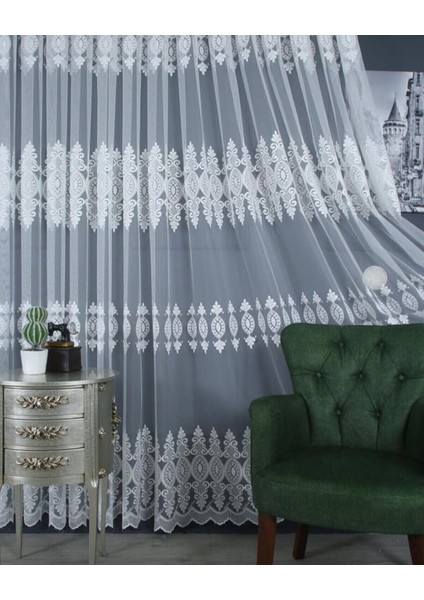 Salon Tül Perde Desenli Nakışlı Işlemeli Güpürlü Ekru Kırık Beyaz 1 / 3 Sık Pileli Ütü Istemez Fon, fiyatları