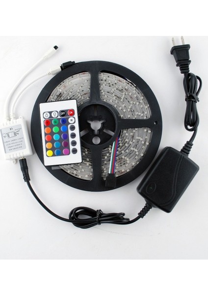5 Metre Renkli Uzaktan Kumandalı Şerit LED Animasyonlu Adaptörlü 5 Metre Şerit LED