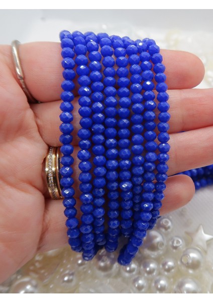 3 Dizi 4mm Yassı Kristal Boncuk Mat Indigo Takı Yapımı Cam Boncuk