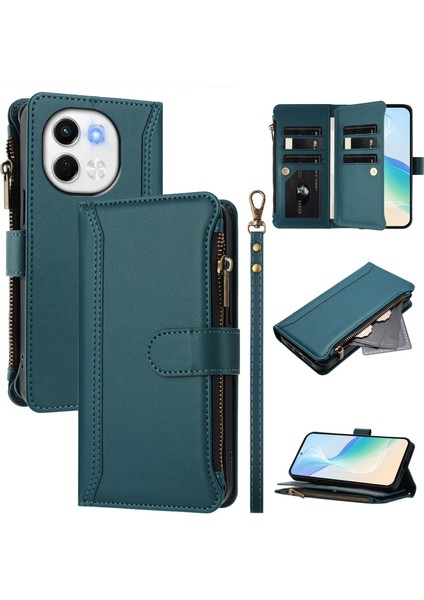 Tecno Spark 30 5g Için Eabhulie Kılıfı, Kart Tutuculu Fermuarlı Cüzdanlı Deri Kapaklı Kılıf-Yeşil (Yurt Dışından)