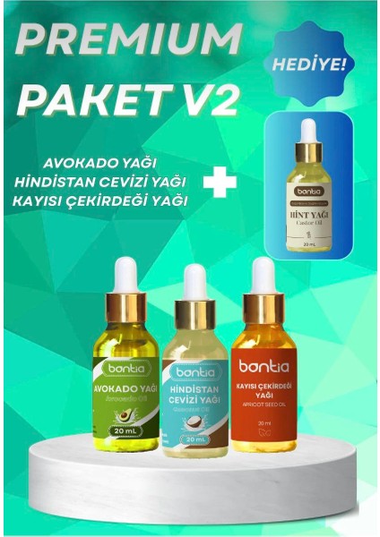 Premium Paket V2 - Soğuk Sıkım Hint Yağı, Hindistan Cevizi, Avokado, Kayısı Çekirdeği Yağı