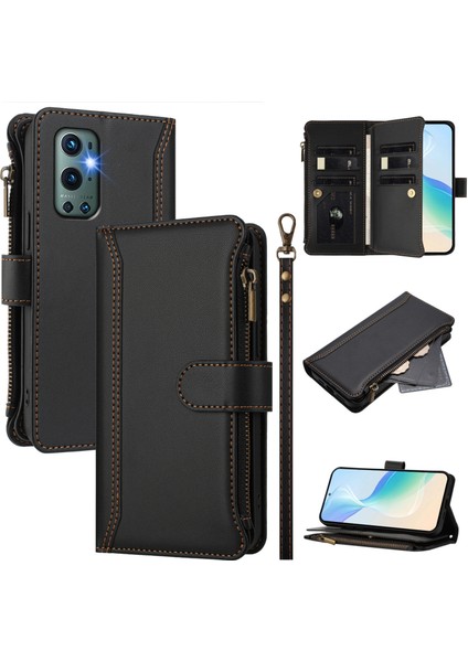Oneplus 9 Pro Için Eabhulie Kılıfı, Kart Tutuculu Fermuarlı Cüzdanlı Deri Kapaklı Kılıf-Siyah (Yurt Dışından)