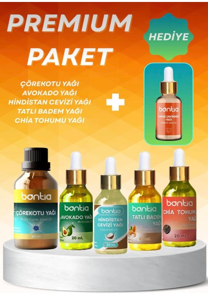 %100 Saf Premium Yağ Seti - Çörekotu, Hindistan Cevizi, Avokado, Badem, Chia, Kayısı Çekirdeği Yağı