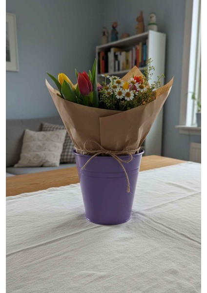 Konik Metal Saksı & Vazo Mor - 23 cm Dekoratif Çok Amaçlı Renkli Çiçeklik (23X23/16 Cm) fiyatları