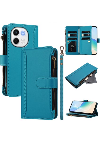 Tecno Spark 30 5g Için Eabhulie Kılıfı, Kart Tutuculu Fermuarlı Cüzdanlı Deri Kapaklı Kılıf-Göl Mavi (Yurt Dışından)