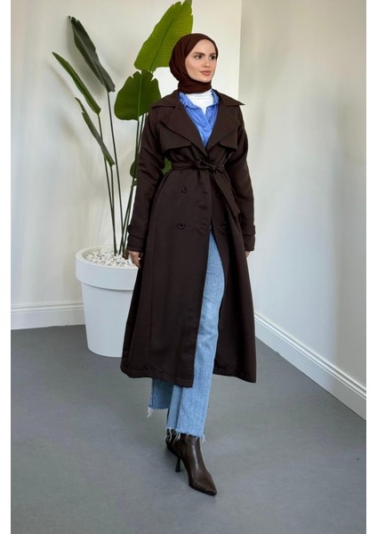 Mivora Astarlı Gabardin Trençkot Kahverengi