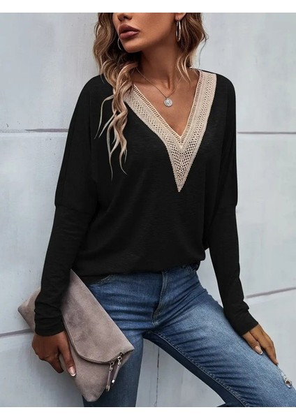 Kadın Uzun Kollu V Yakalı Yarasa Kollu Viskon Bluz fiyatları