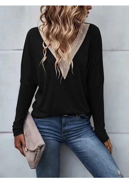 Kadın Uzun Kollu V Yakalı Yarasa Kollu Viskon Bluz indirimleri