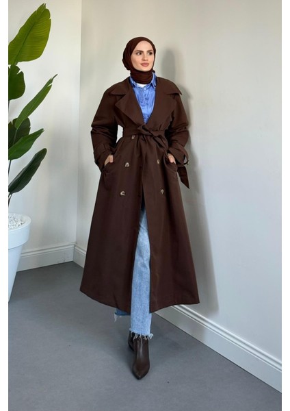 Helora Arka A Pile Düğmeli Trençkot Kahverengi