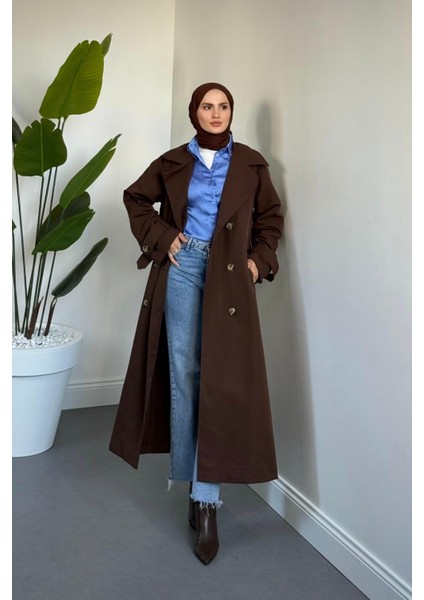 Helora Arka A Pile Düğmeli Trençkot Kahverengi fiyatları