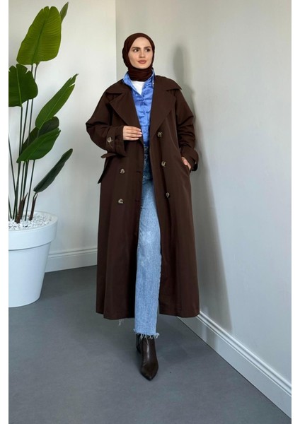 Helora Arka A Pile Düğmeli Trençkot Kahverengi modelleri